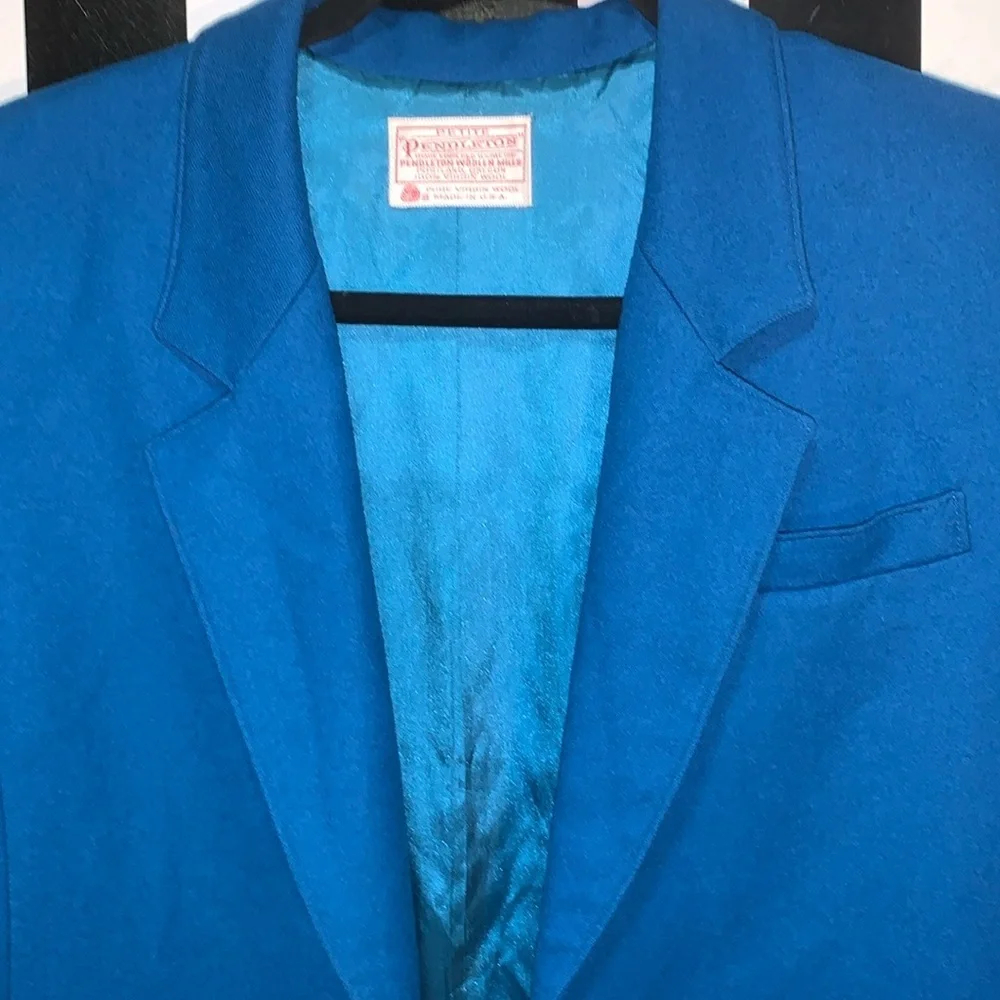 Vintage Pendleton Virgin Wool 2 Button Teal Blue Blazer Size Small Petite - Picture 9 of 17